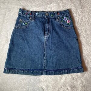 Gap Kids Denim Mini Skirt Blue Floral Embroidered Sequin Hem  7
Kidcore Y2K‎
